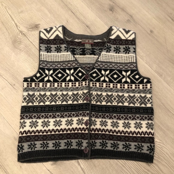 Vintage Snowflake Nordic Style Angora Wool Blend Button Knit Vest Waistcoat M - Picture 5 of 11